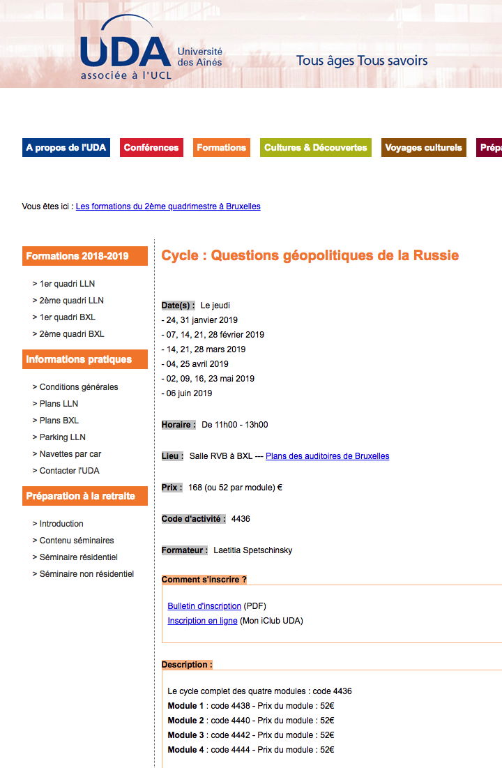 Cycle consacré à la géopolitique de la Russie. Premier module.